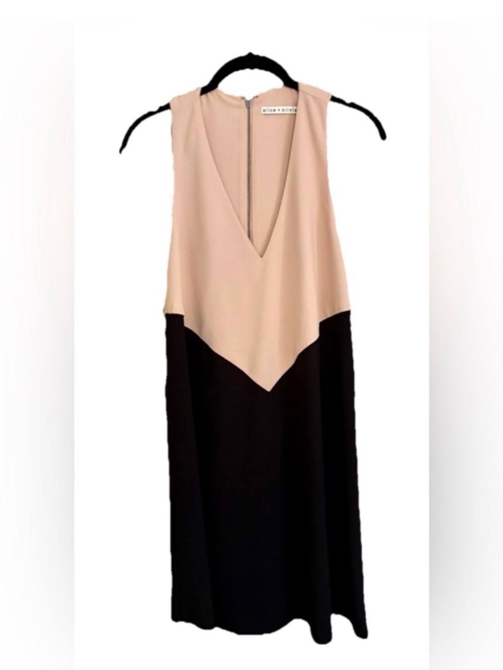 Alice + Olivia Nude & Black Colorblock V-Neck Mini Dress - Size S/P